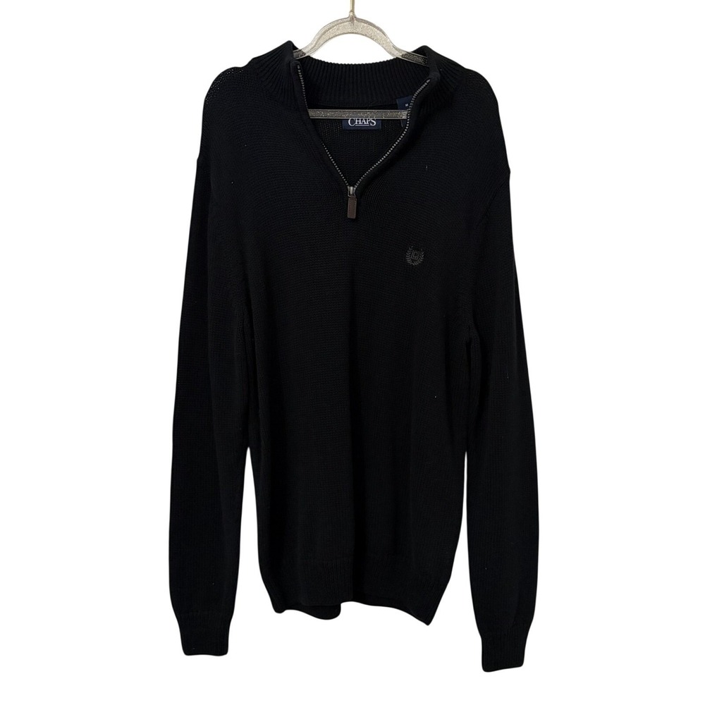 Chaps Mens Quarter Zip Knit Pullover Black M Preppy Old Money Heritage Capsule
